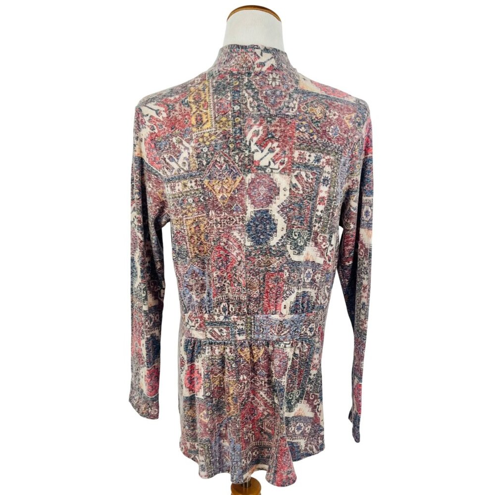 Anthropologie Open Front Multicolored Knit Cardigan | Boho Cottagecore Artsy L - Picture 7 of 16